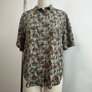 Vintage Diane Gilman 100% Silk Camo Button up